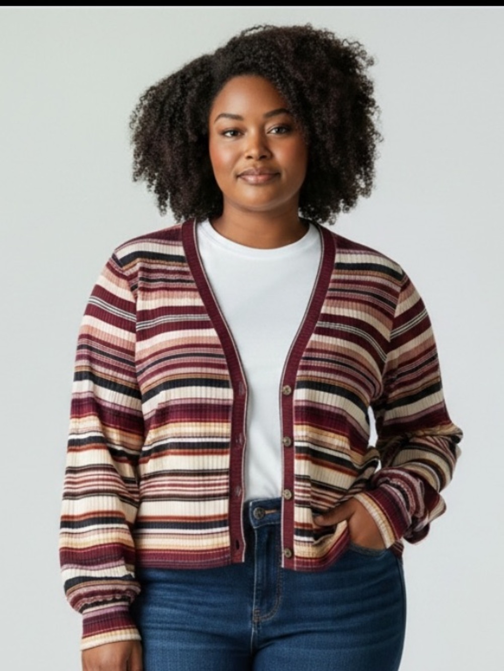 Lane Bryant naval striped v neck buttoned light weight cardigan in size 22/24
